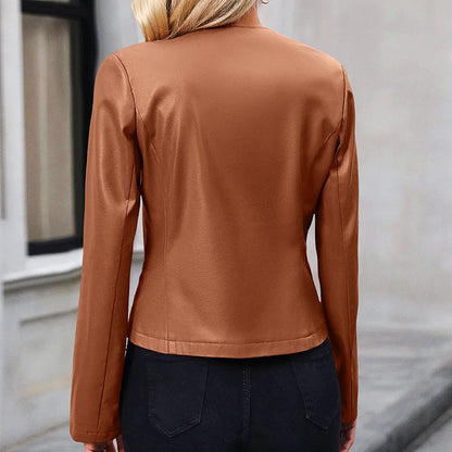 Women’s Fitted Collarless Jacket – Round Neck with Full Zip