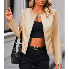 Women’s Fitted Collarless Jacket – Round Neck with Full Zip