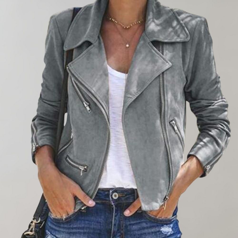 Women’s Cropped Biker Jacket – Asymmetric Zip with Lapel Collar