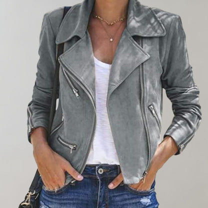 Women’s Cropped Biker Jacket – Asymmetric Zip with Lapel Collar