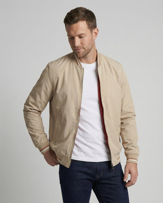 Men’s Water-Resistant Nylon Bomber Jacket – Lightweight Breathable Layer for Smart Casual Wear