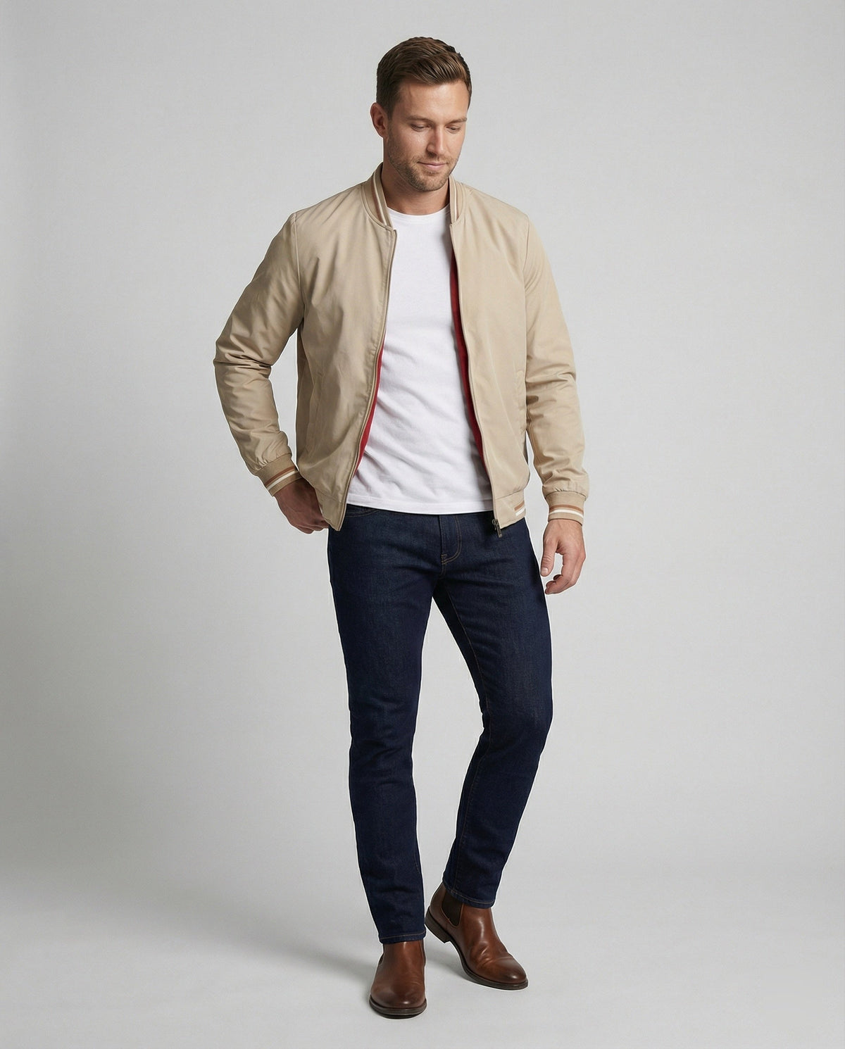 Men’s Water-Resistant Nylon Bomber Jacket – Lightweight Breathable Layer for Smart Casual Wear