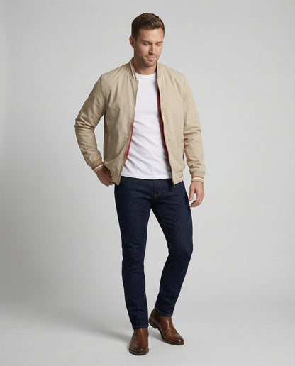Men’s Water-Resistant Nylon Bomber Jacket – Lightweight Breathable Layer for Smart Casual Wear