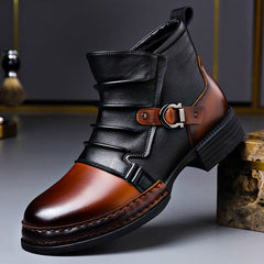 Men’s Handcrafted Leather Buckle Boots – Structured Ankle Style for Smart Casual and Weekend Wear