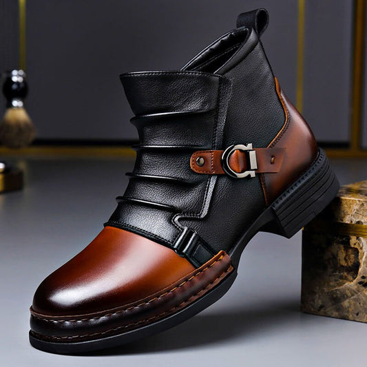 Men’s Handcrafted Leather Buckle Boots – Structured Ankle Style for Smart Casual and Weekend Wear