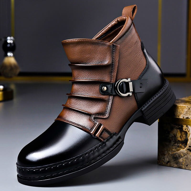 Men’s Handcrafted Leather Buckle Boots – Structured Ankle Style for Smart Casual and Weekend Wear