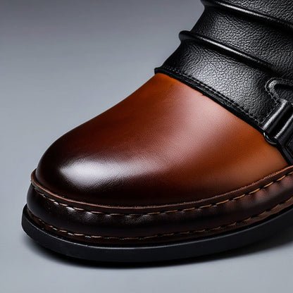 Men’s Handcrafted Leather Buckle Boots – Structured Ankle Style for Smart Casual and Weekend Wear