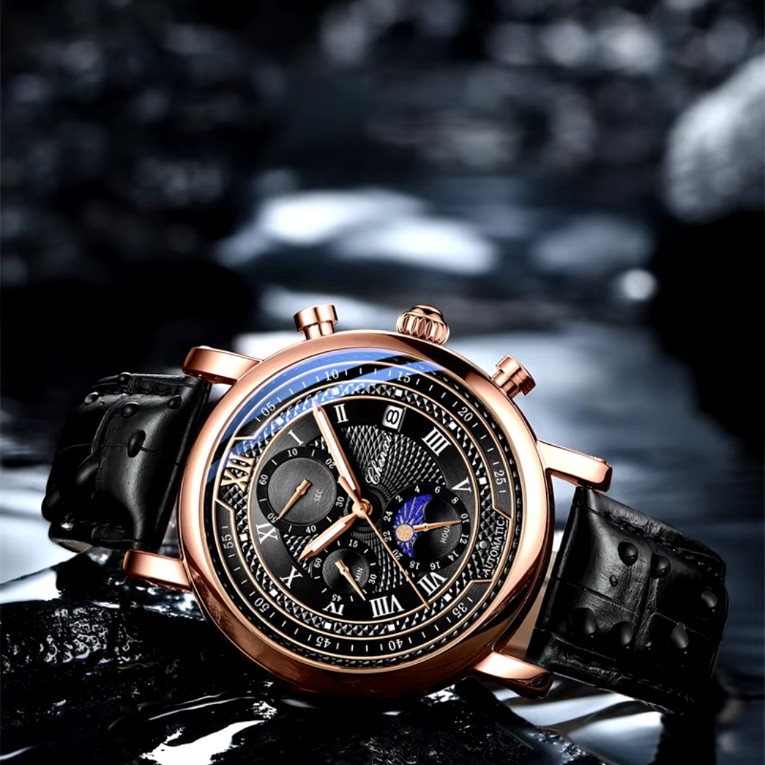 Men’s Leather-Strap Chronograph Watch – Classic Everyday Timepiece with Blue Dial