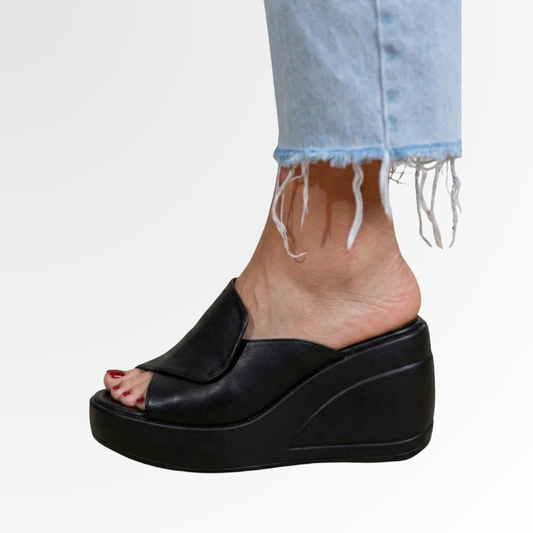 Women’s Cushioned Wedge Sandals – Slip-On Platform Mules for Summer Walking and Travel