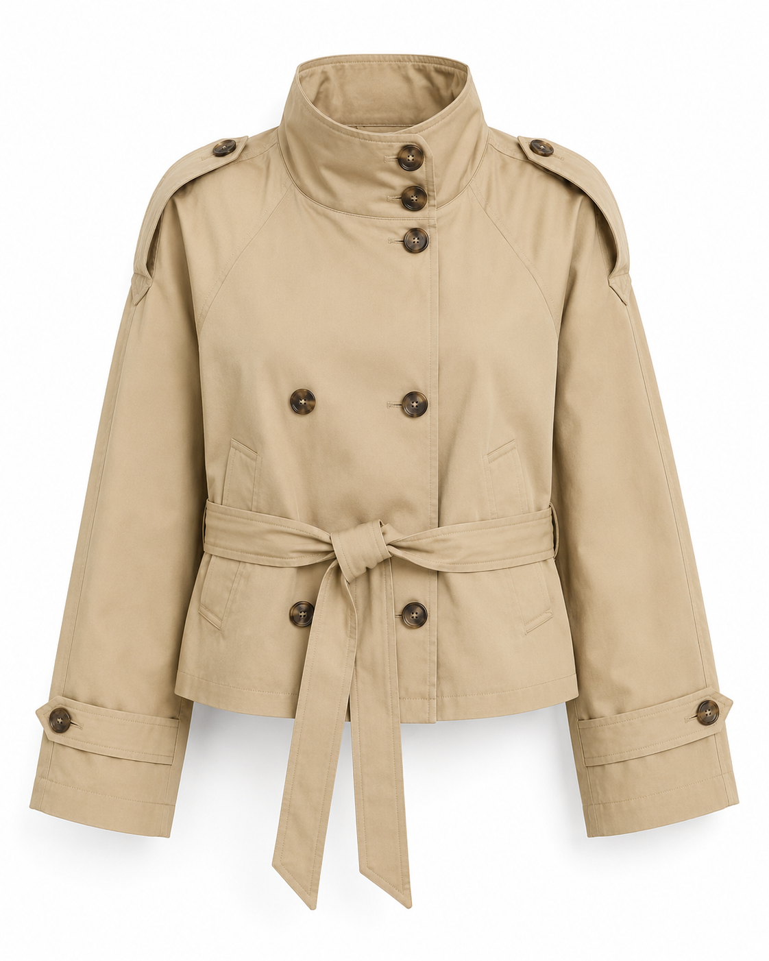 Women’s Cropped Trench Jacket – Double-Breasted Belted Layer for Smart Daywear