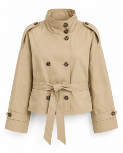 Women’s Cropped Trench Jacket – Double-Breasted Belted Layer for Smart Daywear