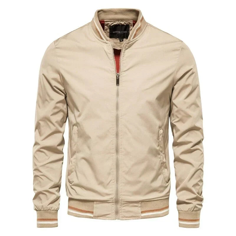 Men’s Lightweight Bomber Jacket – Striped Ribbed Trims with Streamlined Zip-Up Design