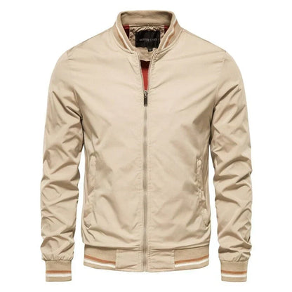 Men’s Lightweight Bomber Jacket – Striped Ribbed Trims with Streamlined Zip-Up Design