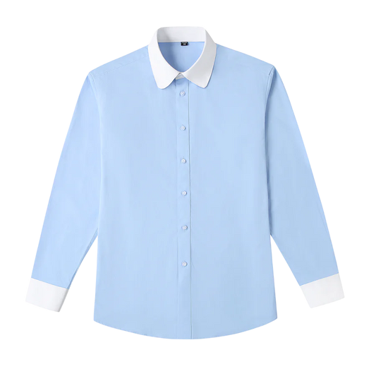 Men’s Rounded Collar Cotton Shirt for Refined Business and Occasion Styling