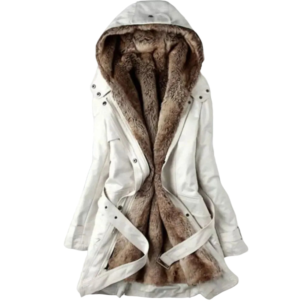 Women’s Faux Fur Lined Winter Coat – Belted Hooded Layer for Cold Weather