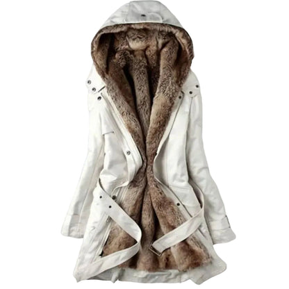 Women’s Faux Fur Lined Winter Coat – Belted Hooded Layer for Cold Weather