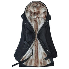 Women’s Faux Fur Lined Winter Coat – Belted Hooded Layer for Cold Weather