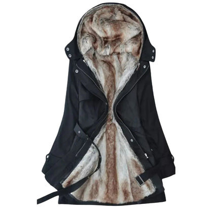 Women’s Faux Fur Lined Winter Coat – Belted Hooded Layer for Cold Weather
