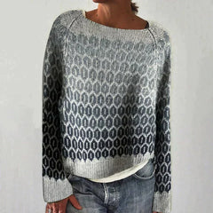 Women’s Patterned Knit Sweater – Relaxed Wide-Neck Jumper for Cosy Seasonal Dressing