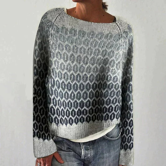 Women’s Patterned Knit Sweater – Relaxed Wide-Neck Jumper for Cosy Seasonal Dressing