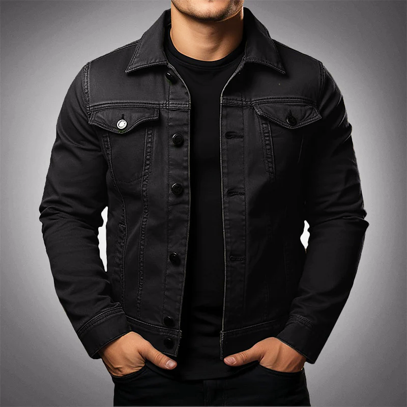 Men’s Structured Denim Trucker Jacket – Button-Front Layer with Flap Chest Pockets and Tailored Fit