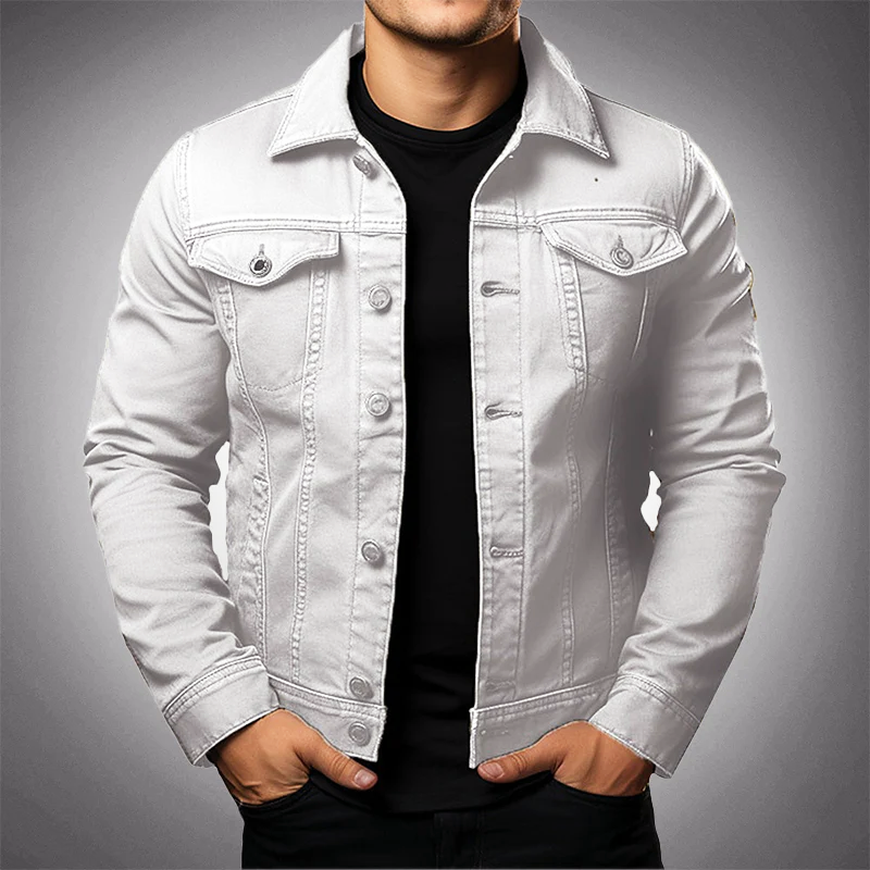 Men’s Structured Denim Trucker Jacket – Button-Front Layer with Flap Chest Pockets and Tailored Fit