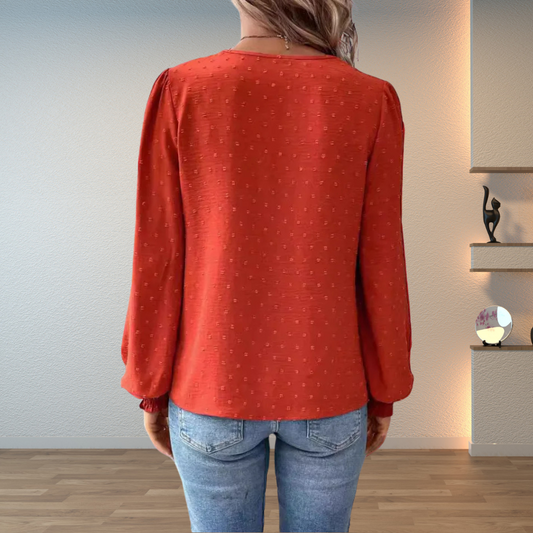 Women’s Blouse – Lace Panel Blouse with Balloon Sleeves