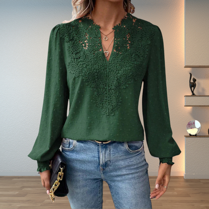 Women’s Blouse – Lace Panel Blouse with Balloon Sleeves