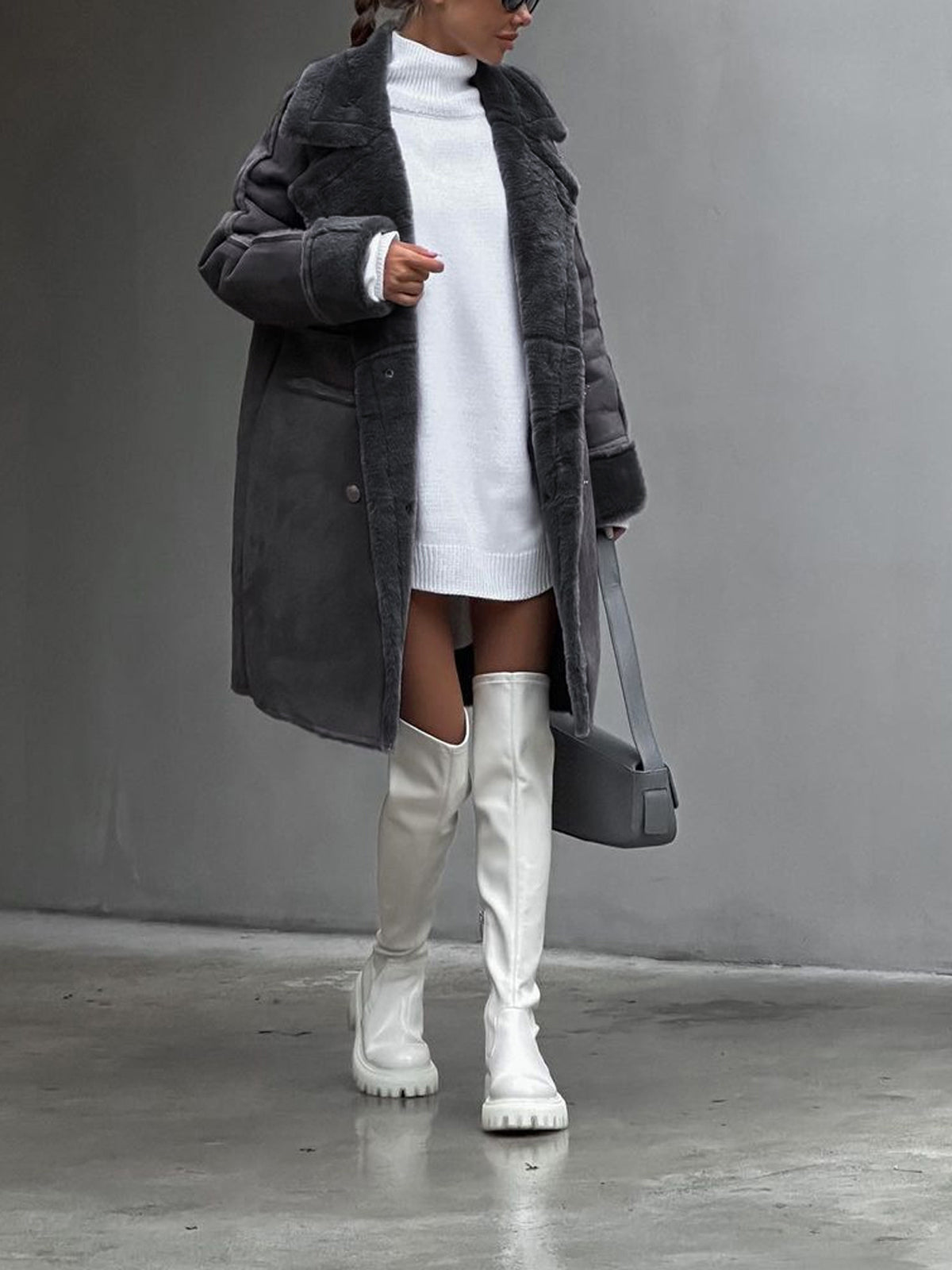 Women’s Long Faux Fur Coat – Double-Breasted with Warm Lining