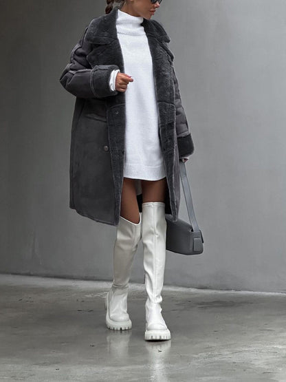 Women’s Long Faux Fur Coat – Double-Breasted with Warm Lining