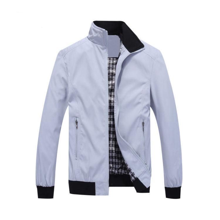 Men’s Stain-Resistant Stand-Collar Jacket – Lightweight Zip Layer for Transitional Wear