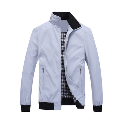 Men’s Stain-Resistant Stand-Collar Jacket – Lightweight Zip Layer for Transitional Wear