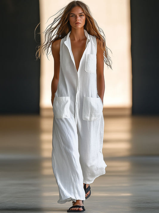 Women’s Sleeveless Wide-Leg Jumpsuit – Relaxed Utility Style for Summer and Casual Wear