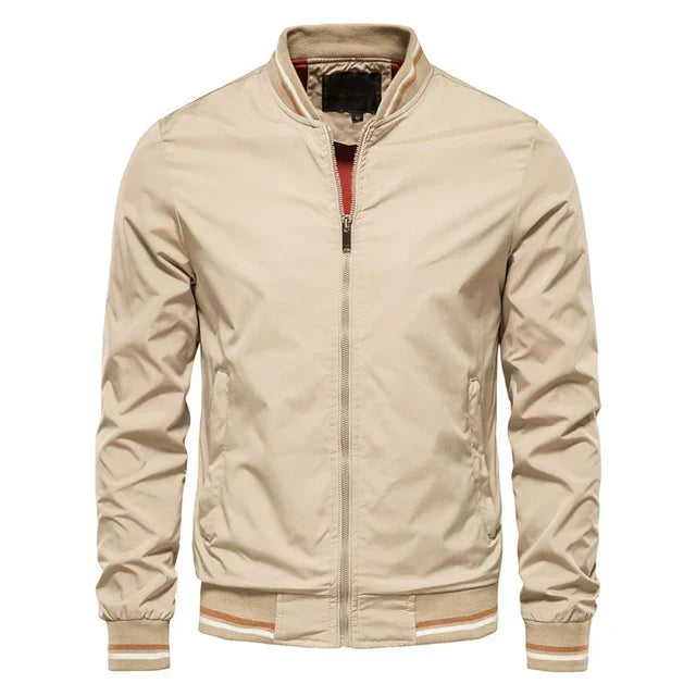 Men’s Ribbed-Trim Bomber Jacket – Lightweight Zip Layer for Transitional Weather