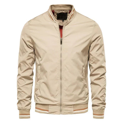 Men’s Ribbed-Trim Bomber Jacket – Lightweight Zip Layer for Transitional Weather