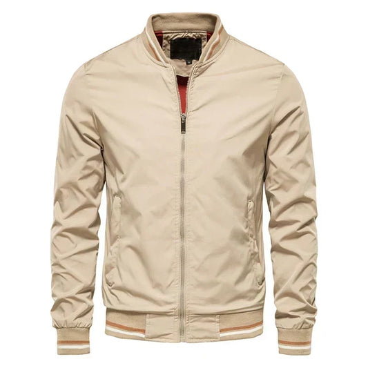 Men’s Ribbed-Trim Bomber Jacket – Lightweight Zip Layer for Transitional Weather