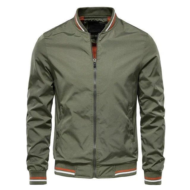 Men’s Ribbed-Trim Bomber Jacket – Lightweight Zip Layer for Transitional Weather