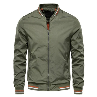 Men’s Ribbed-Trim Bomber Jacket – Lightweight Zip Layer for Transitional Weather