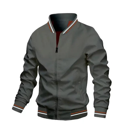 Men’s Ribbed-Trim Bomber Jacket – Lightweight Zip Layer for Transitional Weather