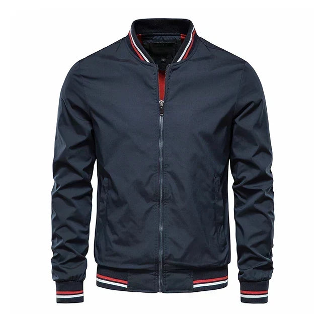 Men’s Ribbed-Trim Bomber Jacket – Lightweight Zip Layer for Transitional Weather