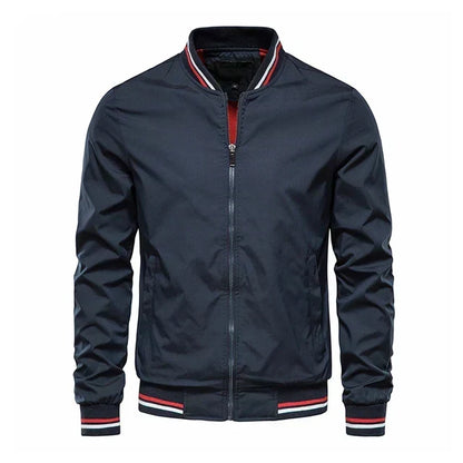 Men’s Ribbed-Trim Bomber Jacket – Lightweight Zip Layer for Transitional Weather