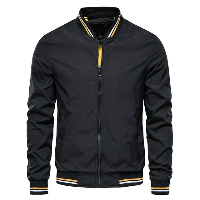 Men’s Ribbed-Trim Bomber Jacket – Lightweight Zip Layer for Transitional Weather