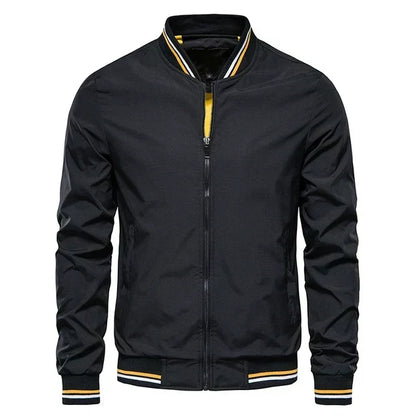 Men’s Ribbed-Trim Bomber Jacket – Lightweight Zip Layer for Transitional Weather