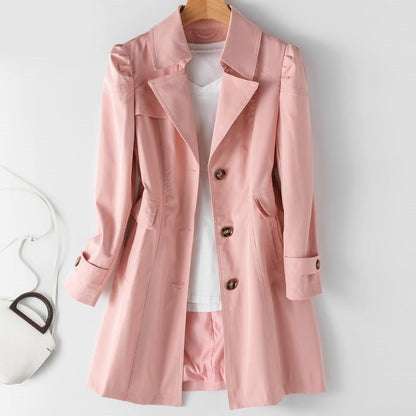 Women’s Beige Trench Coat – Single-Breasted with Sleeve Tabs and Belt