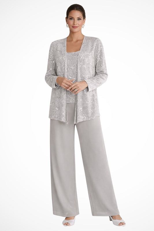 Women’s Sequin Jacket Top and Palazzo Trouser Set – Three Piece Wedding Occasion Outfit