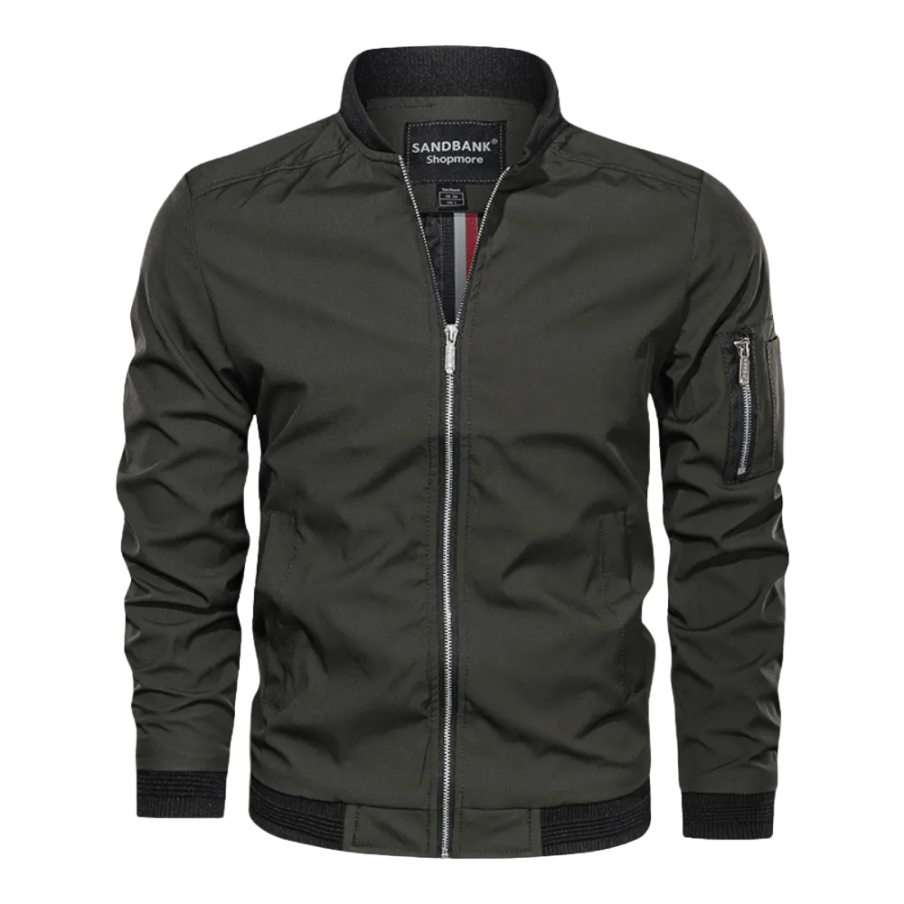 Men’s Lightweight Utility Bomber Jacket – Zip-Front Casual Layer with Sleeve Pocket and Ribbed Trims