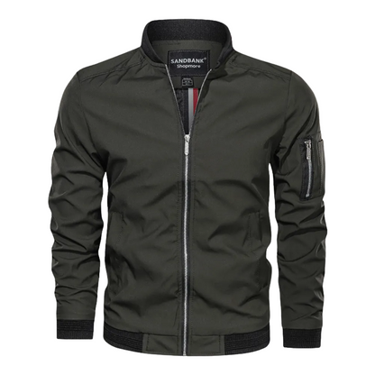 Men’s Lightweight Utility Bomber Jacket – Zip-Front Casual Layer with Sleeve Pocket and Ribbed Trims