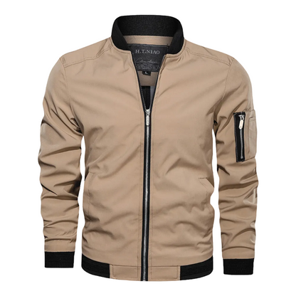 Men’s Lightweight Utility Bomber Jacket – Zip-Front Casual Layer with Sleeve Pocket and Ribbed Trims