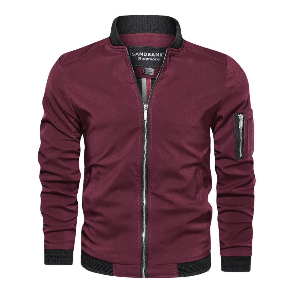 Men’s Lightweight Utility Bomber Jacket – Zip-Front Casual Layer with Sleeve Pocket and Ribbed Trims