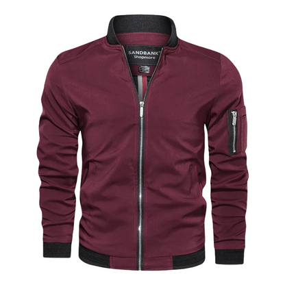 Men’s Lightweight Utility Bomber Jacket – Zip-Front Casual Layer with Sleeve Pocket and Ribbed Trims